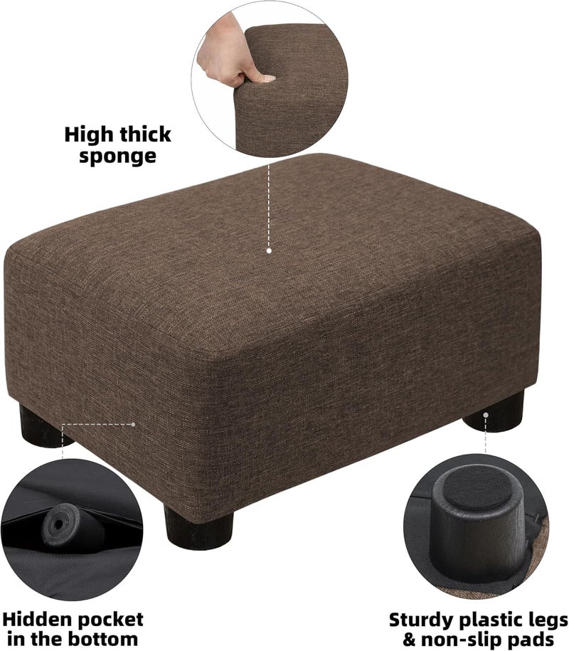 CAROLMADE  pouf صغير مع أرجل تحت المكتب لراحة القدمين لغرفة المعيشة وغرفة النوم والمكتب، لون كتان بني - Image 5